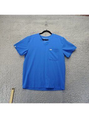 Figs Top Mens Large Blue Technical Collection Scrub V-Neck Short Sleeve Pocketed
